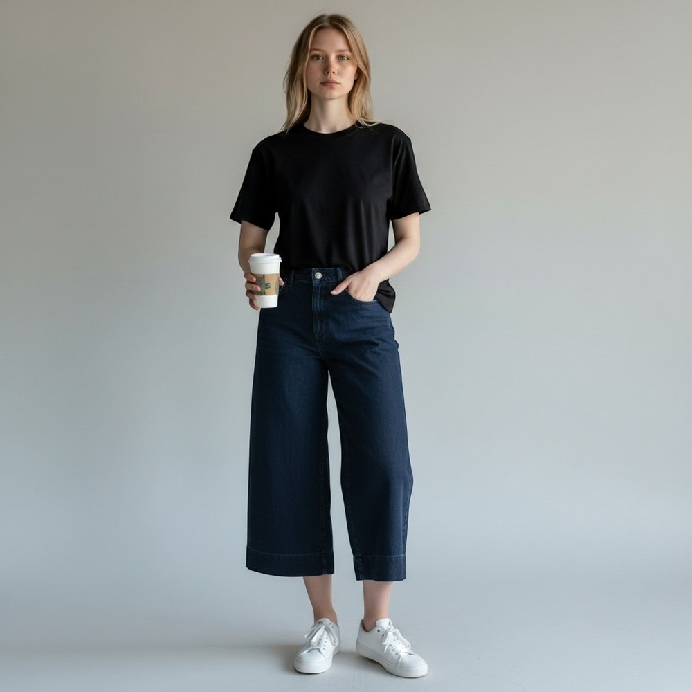 Boden Denim Paperbag Wide Leg Jeans Indigo Blue High Rise Cropped Womens Size 14